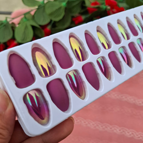 NX: 551 - Burgundy Mirror Shine Press On Nails (24 Pcs) - Nail Glue Stickers included